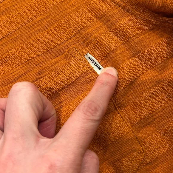 NWT Rhythm Dobby Striped Long Sleeve Shirt Orange Mens Size Medium Pocket - Picture 3 of 8